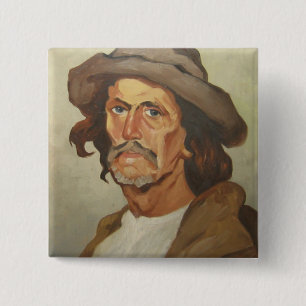 Portret van een boer (door Ipolit Strâmbu) Vierkante Button 5,1 Cm
