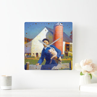 Portret van een boer NC Wyeth 1943 Americana Kunst Vierkante Klok