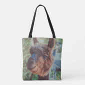 Portret van een bruine alpaca tote bag (Achterkant)