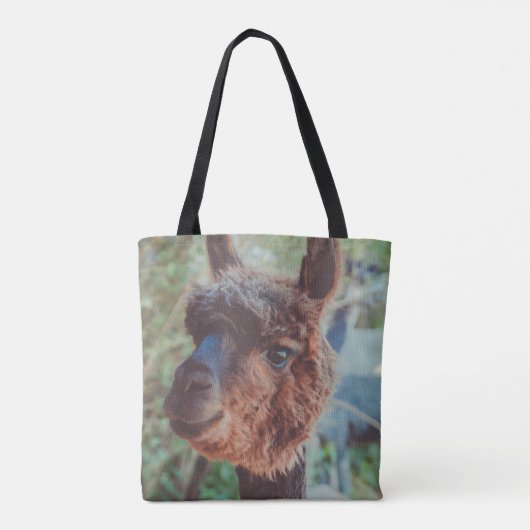 Portret van een bruine alpaca tote bag (Achterkant)
