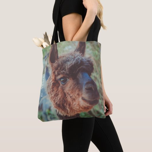 Portret van een bruine alpaca tote bag (Dichtbij)