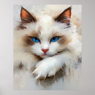 Portret van een charmante Ragdoll kat met blauwe o Poster