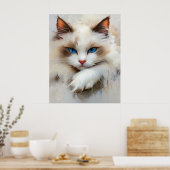 Portret van een charmante Ragdoll kat met blauwe o Poster (Keuken)