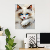 Portret van een charmante Ragdoll kat met blauwe o Poster (Thuiskantoor)