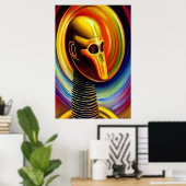 Portret van een coole gele robot | AI Art. Poster (Thuiskantoor)