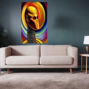 Portret van een coole gele robot   AI Art. Poster