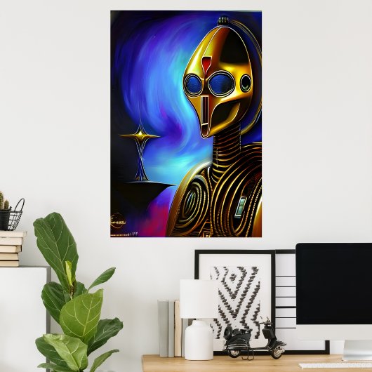 Portret van een coole gouden robot | AI Art. Poster (Thuiskantoor)