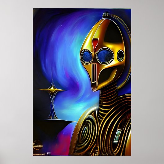 Portret van een coole gouden robot | AI Art. Poster (Voorkant)