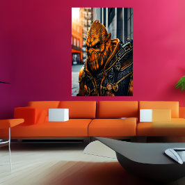 Portret van een coole oranje alien | AI Art Poster