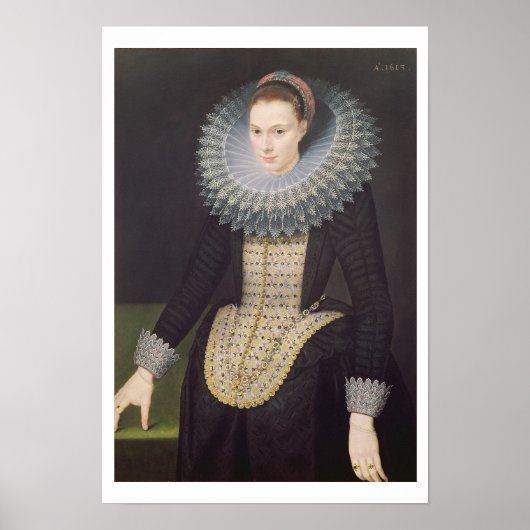 Portret van een dame, 1613 (olie op het paneel) poster (Voorkant)
