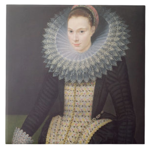 Portret van een dame, 1613 (olie op het paneel) tegeltje