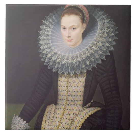 Portret van een dame, 1613 (olie op het paneel) tegeltje (Voorkant)