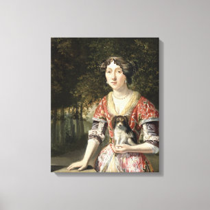 Portret van een dame die een rood-witte dress heef canvas afdruk
