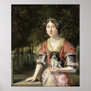 Portret van een dame die een rood-witte dress heef poster