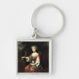 Portret van een dame die haar huisdier houdt sleutelhanger