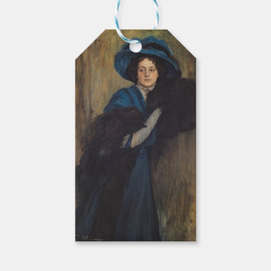 Portret van een dame in blauw (Raimundo de Madrazo Cadeaulabel (Voorkant)
