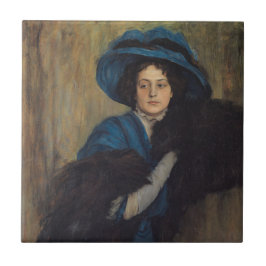 Portret van een dame in blauw (Raimundo de Madrazo Tegeltje
