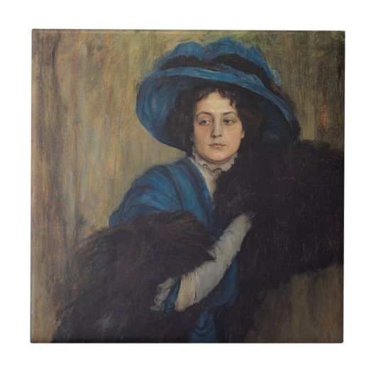 Portret van een dame in blauw (Raimundo de Madrazo Tegeltje (Voorkant)
