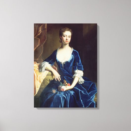 Portret van een dame in een Blue Velvet Dress (oli Canvas Afdruk (Voorkant)