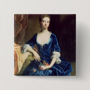 Portret van een dame in een Blue Velvet Dress (oli Vierkante Button 5,1 Cm