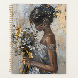 Portret van een dame met bloemen goud en wit planner