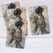 Portret van een dame met bloemen goud en wit pokerkaarten