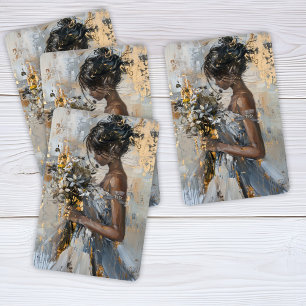 Portret van een dame met bloemen goud en wit pokerkaarten