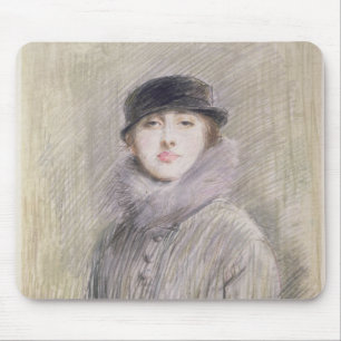 Portret van een Dame met een Boor en Muff Muismat