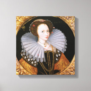 Portret van een dame met een grote roos canvas afdruk