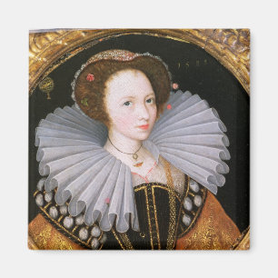Portret van een dame met een grote roos magneet