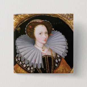 Portret van een dame met een grote roos vierkante button 5,1 cm