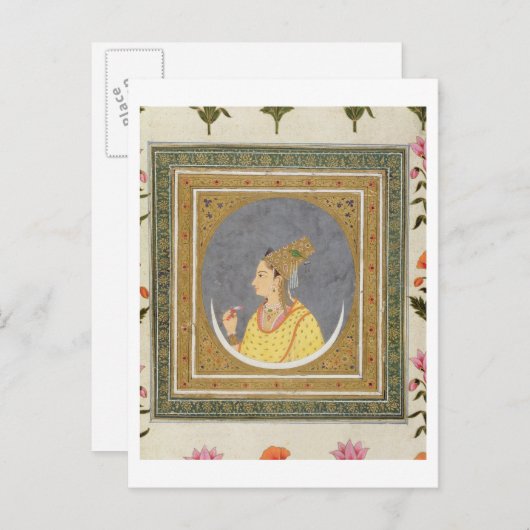 Portret van een dame met een lotusblad uit de briefkaart (Voorkant / Achterkant)