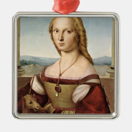Portret van een dame met een Unicorn (door Raphael Metalen Ornament