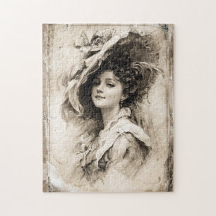 portret van een dame met elegant Pet Legpuzzel