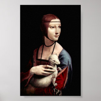 Portret van een dame met Ermine door Da Vinci Poster
