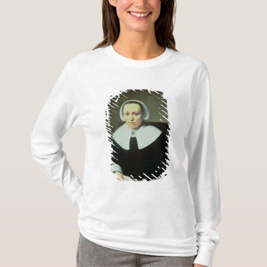Portret van een dame met witte kraag en boeien t-shirt (Voorkant)
