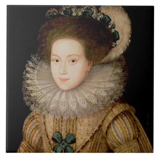 Portret van een dame, mogelijk Mary Queen of Scots Tegeltje (Voorkant)