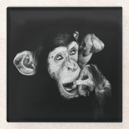 Portret van een denker Chimpansee Glazen Onderzetter (Voorkant)