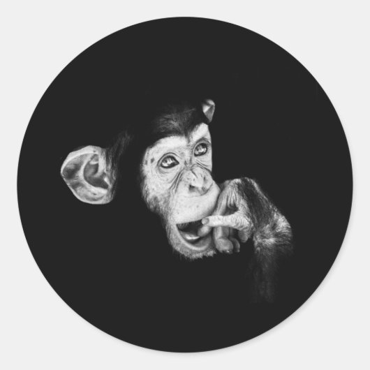 Portret van een denker Chimpansee Ronde Sticker (Voorkant)