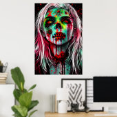Portret van een dode zombie dame | AI Art. Poster (Thuiskantoor)