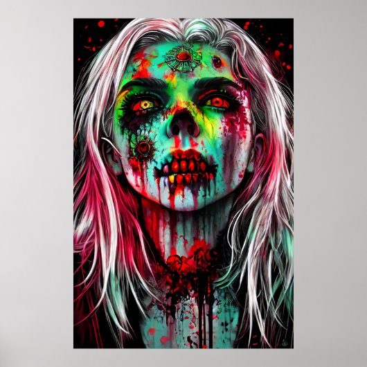 Portret van een dode zombie dame | AI Art. Poster (Voorkant)