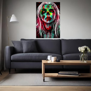 Portret van een dode zombie dame   AI Art. Poster