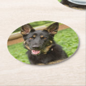 Portret van een Duitse herder Ronde Kartonnen Onderzetter (Gebogen)