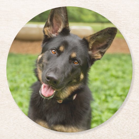 Portret van een Duitse herder Ronde Kartonnen Onderzetter (Voorkant)