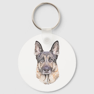 Portret van een Duitse Herdershond Getekende Kunst Sleutelhanger