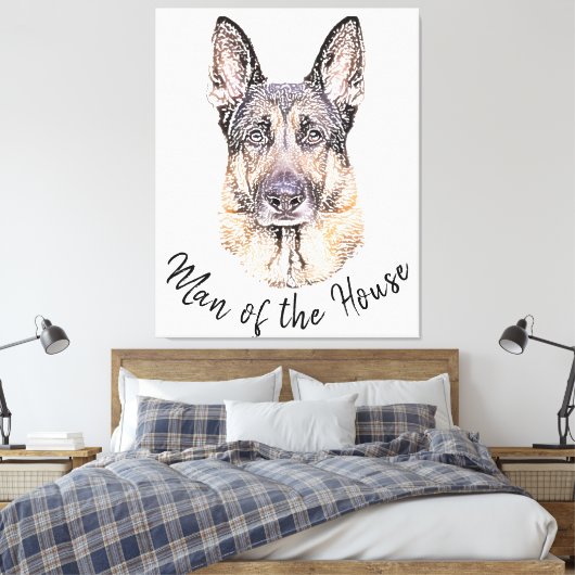 Portret van een Duitse Shepherd Dog Sketched Art Canvas Afdruk (Insitu (Slaapkamer))