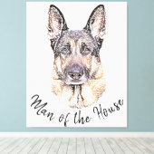 Portret van een Duitse Shepherd Dog Sketched Art Canvas Afdruk (Insitu (Houten vloer))