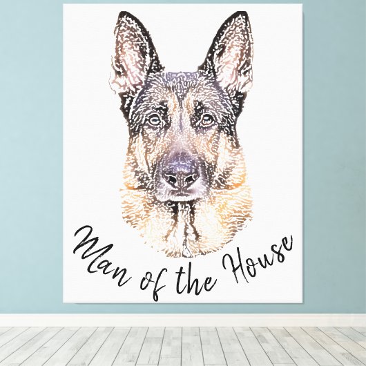 Portret van een Duitse Shepherd Dog Sketched Art Canvas Afdruk (Insitu (Houten vloer))
