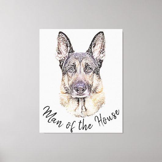 Portret van een Duitse Shepherd Dog Sketched Art Canvas Afdruk (Voorkant)