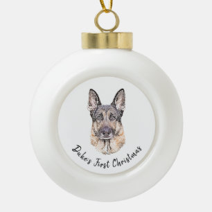 Portret van een Duitse Shepherd Dog Sketched Art Keramische Bal Ornament